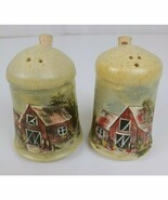 Vintage Hand Painted Beautiful Barn Design Salt &amp; Pepper Shakers - $186.95 MXN