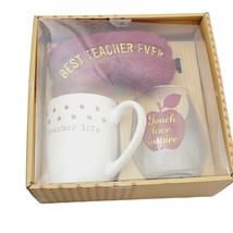 Teacher Appreciation Gift Set Mug Wine Glass Eye Cover Red White Livegreen - $19.78