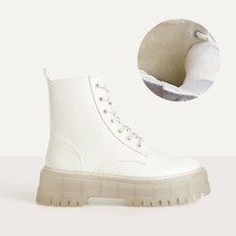 Autumn/Winter White Ankle Boots Women Round Toe Transparent Chunky Heel Platform - £77.96 GBP