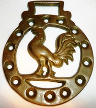 VINTAGE SOLID BRASS HORSE SADDLE HARNESS BRASS MEDALLION ROOSTER - $20.00