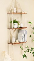 Timeyard Macrame Shelf Hanging Shelves, Wood Wall Shelf With Woven, And ... - £31.91 GBP