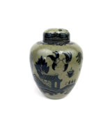 Vtg Ginger Tea Jar Oriental Gray &amp; Blue Ceramic Jar with Lid 7 3/4” Art ... - $84.15