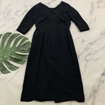 Vintage 60s Leslie Fay Sheath Dress Size 14 Black Bow Back 3/4 Sleeve LB... - $36.62