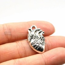 2 Human Heart Charms Silver Anatomy Pendants Organ Jewelry Findings 27mm - £3.93 GBP