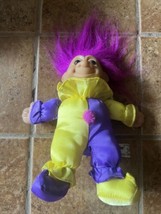 Vintage Russ Baby Troll Clown Jester Purple Yellow Satin Bean Bag - £9.99 GBP