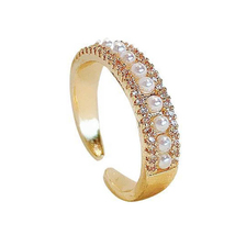 Rhinestone Imitation Pearl Open Ring (Adjustable) - £15.02 GBP