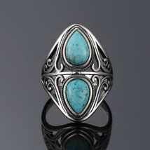 925 Sterling Silver Rings Original Design Vintage Natural Turquoise Ring for Wom - £18.09 GBP