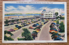 New York City, Ny La Guardia Field Airport c1940s Cars Linen Postcard - £4.71 GBP