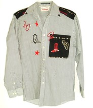 Vintage Western Shirt Handcrafted By Mardel Striped Embellished Rockabil... - £77.36 GBP