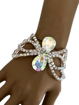 2” Wide Clear Aurora Borealis Rhinestones Statement Party Bridal Bracelet - £13.46 GBP