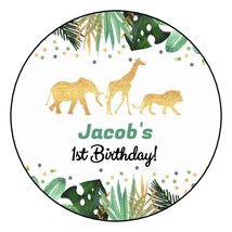 12 Jungle Zoo Safari Personalized Birthday Party Stickers Favors Labels 2.5&quot; - £9.61 GBP