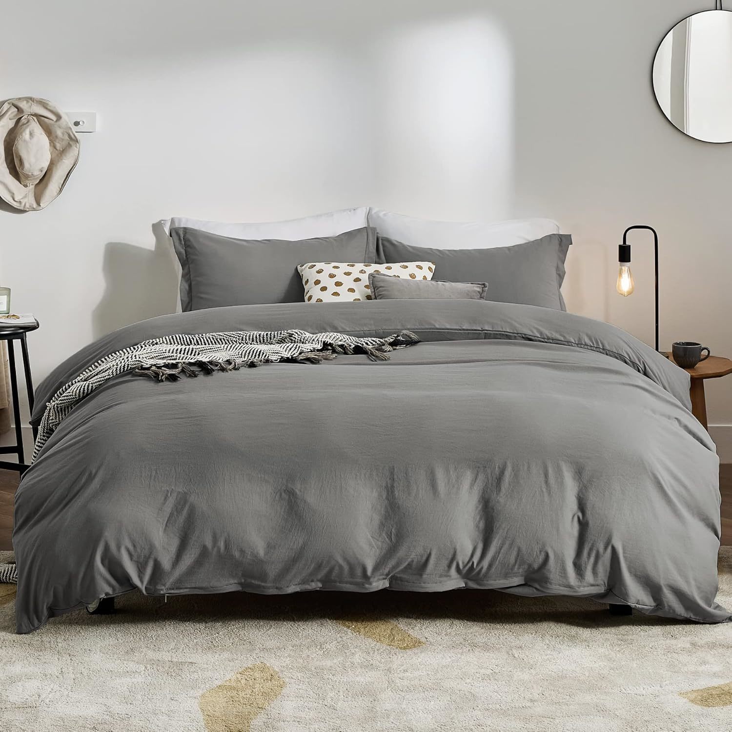 Bedsure Charcoal Grey Duvet Cover King Size - Washed Duvet Cover, Soft King - $40.94