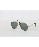 Vintage 90s Streetwear Cross Bar Aviator Sunglasses Glasses Gold Gray Le... - $34.60