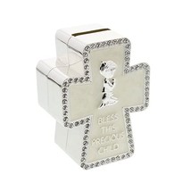 juliana silverplated &amp; cream epoxy cross money box boy  - $43.00