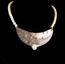 Couture Diamond Moon Necklace / 10 diamond stars /  18kt yellow gold - c... - $1,200.00