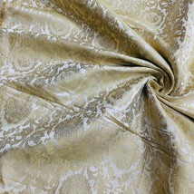 Luxurious Flower Brocade Fabric, Indian Brocade Fabric, Cream and Gold Fabric - $14.99