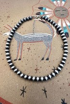 Southwest Handmade Large 8mm Navajo Pearl Style Silver Beaded Necklace - £31.89 GBP