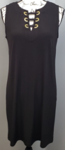 Michael Kors Shift Dress Womens Medium Black Stretch Sleeveless V Neck Lace Up - £20.75 GBP