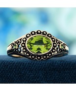 9K Yellow Gold Natural Peridot Vintage Style Floral Motif Ring - $700.00