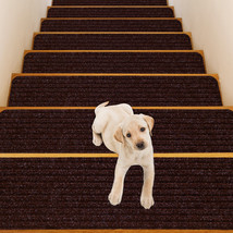 15 PCS Slip-resistant Stair Mats 30&quot; x 8&quot; Non-Slip Stair Treads Carpet Brown - £55.94 GBP