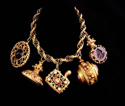 Victorian Fob bracelet / vintage Charm Bracelet / Medieval Fob / rhinestone - $265.00