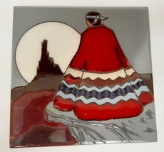 Vintage Ceramic Tile Coaster Trivet Art Trivet Southwest Tribal Native 6&quot; - £29.67 GBP