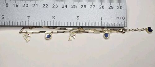 Dolphin Blue Heart Dangle Charm Anklet Adjustable Bracelet 10kt Solid Gold Item image 10