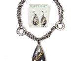 Laura Ashley Chunky Teardrop Necklace Earring Set Rhinestone Silver Gold... - $15.84