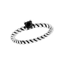 Sparkling Black Crystal Spiral Twisted Band .925 Sterling Silver Ring-9 - £9.27 GBP