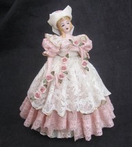 VTG Heirlooms of Tomorrow Pink Lace Dress Lady Figurine 1950 California Pottery - $69.25