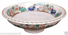 10&quot; White Marble Fruit Bowl Elephant Floral Multi Inlay Design Christmas... - $588.64