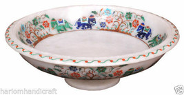 10&quot; White Marble Fruit Bowl Elephant Floral Multi Inlay Design Christmas... - $517.50
