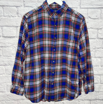 Chaps Mens 100% Cotton Plaid Flannel Button Down Shirt Size L Blue Red White - £15.62 GBP