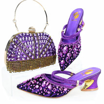 Shoes&amp;Bag Luxury Rhinestones 2024 Design Italian Lady Matching Sandals Mid 5.5CM - £87.05 GBP