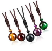 Tiger Eye Chakra Round Bead Pendant Necklaces Natural Quartz - £43.37 GBP