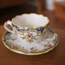 Antique Quimper Rouen French Faience Pottery “Loches” Floral Tea Cup w/ ... - £159.66 GBP
