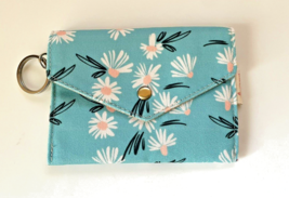 Handmade Canvas Light Blue White Flower Coin Purse Keychain Wallet 4.5&quot; ... - £11.60 GBP