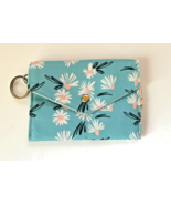 Handmade Canvas Light Blue White Flower Coin Purse Keychain Wallet 4.5&quot; ... - $14.84