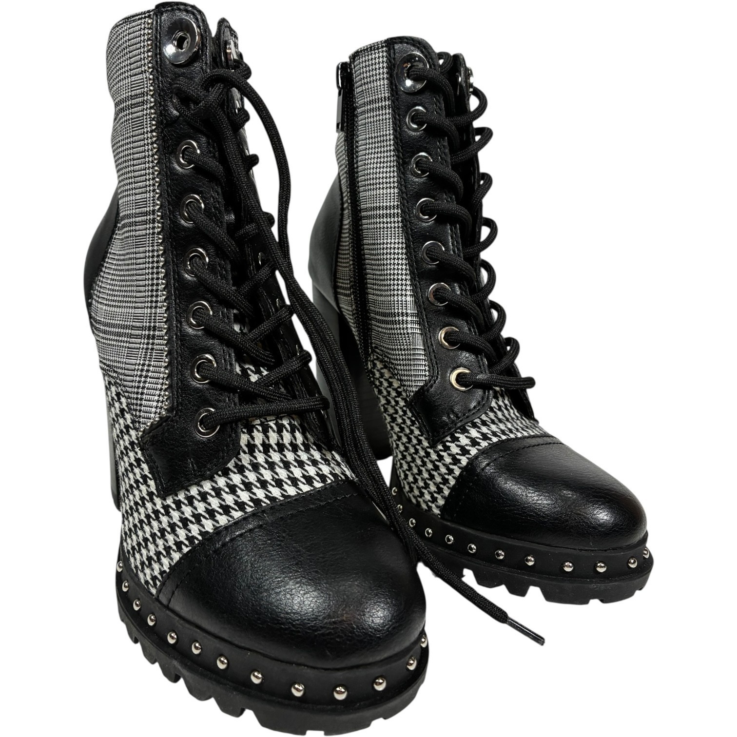 Aldo Marille Womens 6.5 Black & White Plaid/Checker Studded Heeled Ankle Boots Item image 3