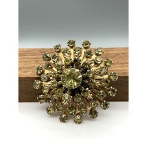 Vintage Dimensional Crystal Flower Brooch, Gold Tone Estate Riveted 3D Chaton - £47.95 GBP