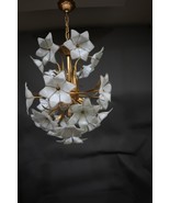 Exquisite Venini Murano Glass Flower Chandelier White &amp; Gold Italian Mid... - $346.50