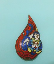 Unique vintage enamel over metal stain glass look medieval knight brooch - $15.00