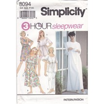 UNCUT Vintage Sewing PATTERN Simplicity 8094, 3 Hour Sleepwear 1992 Misses - £24.36 GBP