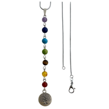 Chakra Tree of Life Pendant Lariat Necklace Gemstone Glass Beaded Silver Chain - £11.21 GBP