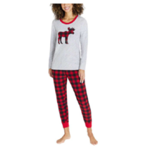 Eddie Bauer Holiday Family 2 Piece Sleep Set Womens L Red Gray Buffalo Check NEW - £23.11 GBP