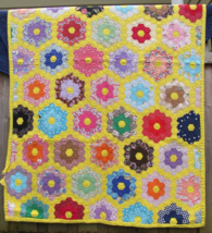 Vintage quilt HAND SEWN cotton 90x58 handmade grandmothers antique garden - £183.80 GBP