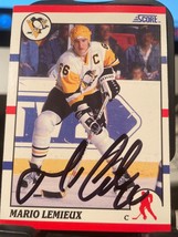 Penguins Mario Lemieux Authentic Signed 1990 Score #2 Card - £121.29 GBP