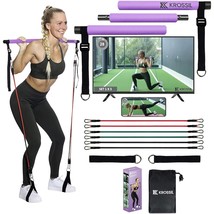 Portable Pilates Bar With Resistance Bands - Adjustable Fitness Kit For Home Wor - £51.15 GBP