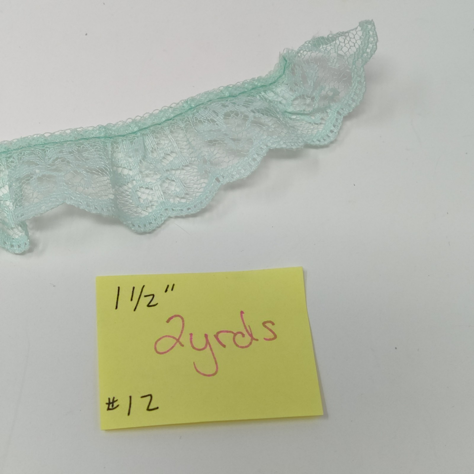 1.25&quot; Ruffled Lace Trim Lt Green 2 yds  (Polyester) Floral Vtg - $2.48