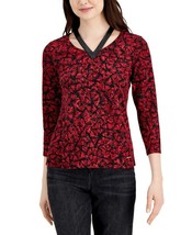 MSRP $59 Nine West Faux-Leather Trim Top Red Size Small - £9.73 GBP